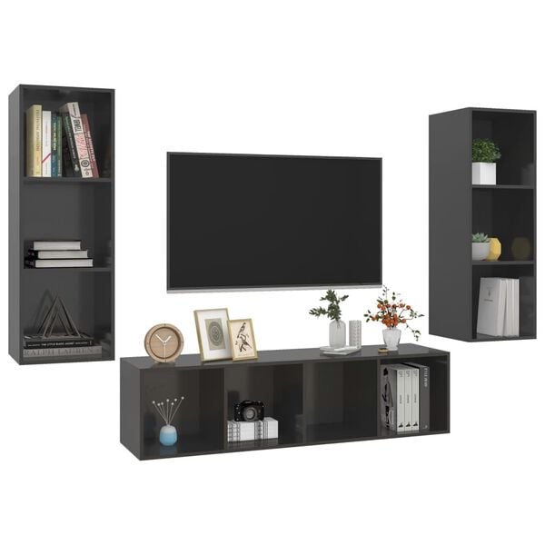 vidaXL TV Cabinet Set High gloss gray Engineered wood TV Cabinet Set