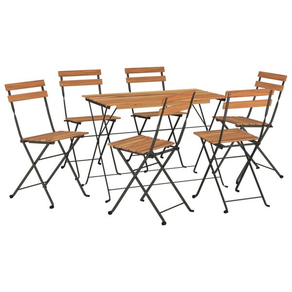vidaXL Folding Bistro Set Natural wood and black