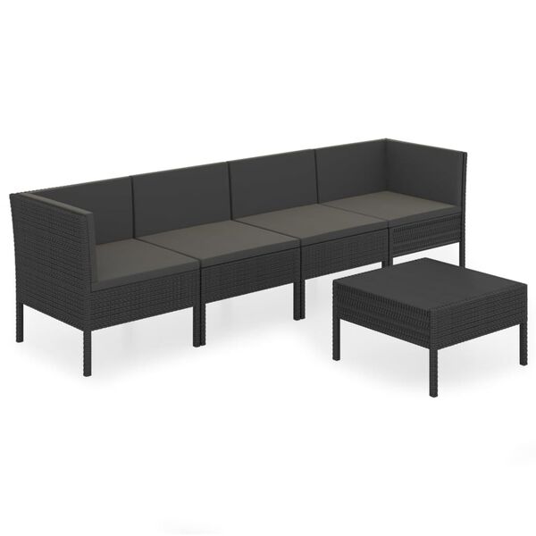 vidaXL Garden Lounge Set Black PE rattan, powder-coated steel, polyester