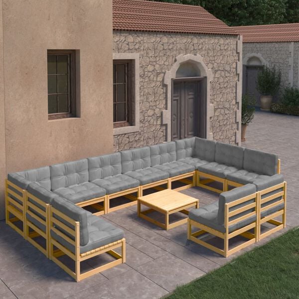 vidaXL Garden Lounge Set Grey, Natural wood Solid pinewood, polyester