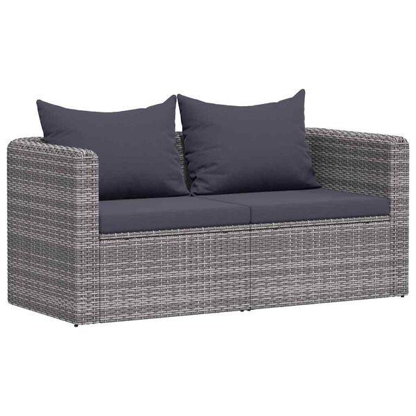 vidaXL Garden Sofa Set of 2 Grey PE Rattan Standard Detachable