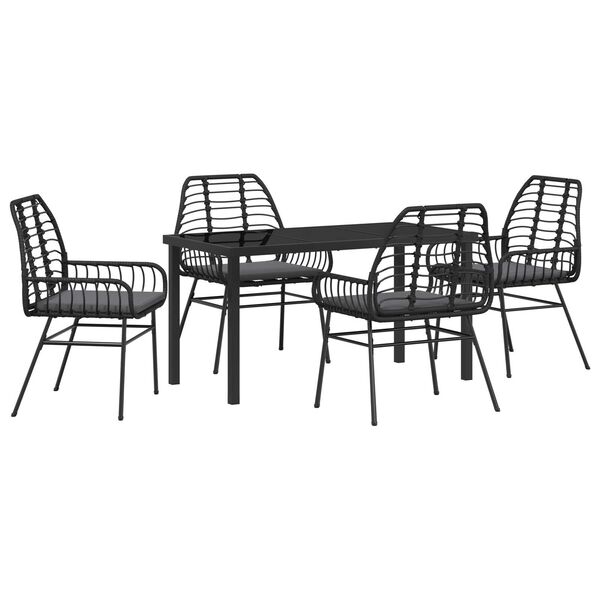 vidaXL Garden Dining Set 5 pcs Black Poly Rattan