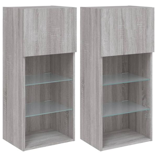 vidaXL TV Stands with LED Lights 2 pcs Gray Sonoma 15.9"x11.8"x35.4"
