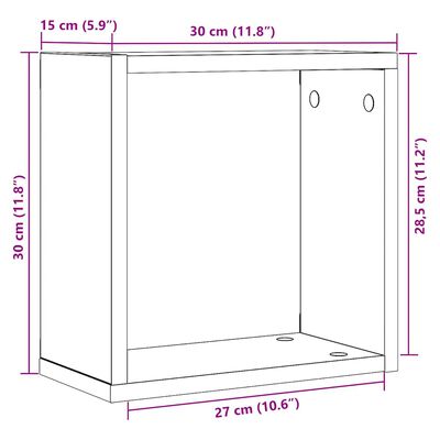 Diagram with dimensions of a cabinet shelf showing measurements