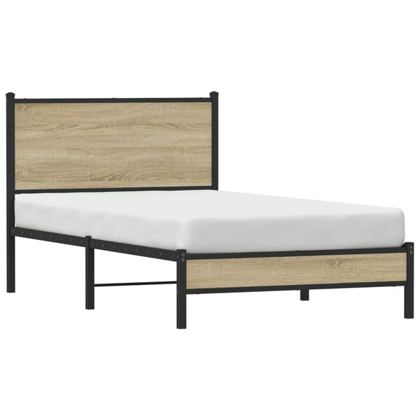 vidaXL Bed Frame Sonoma Oak Steel and engineered wood Twin Bed Frame