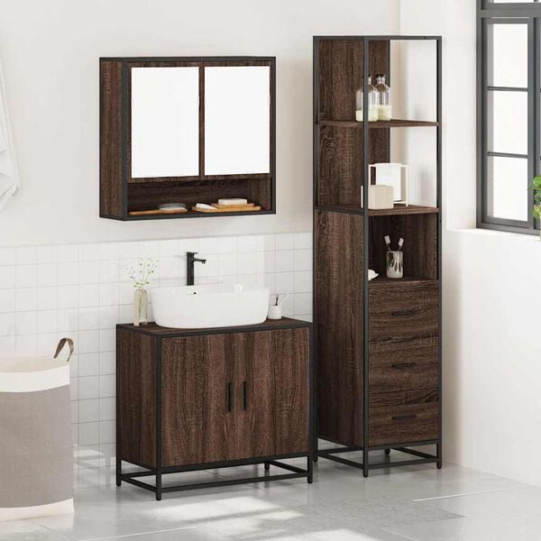 vidaXL Bathroom Furniture Set Brown Oak Engineered wood, Metal Medium