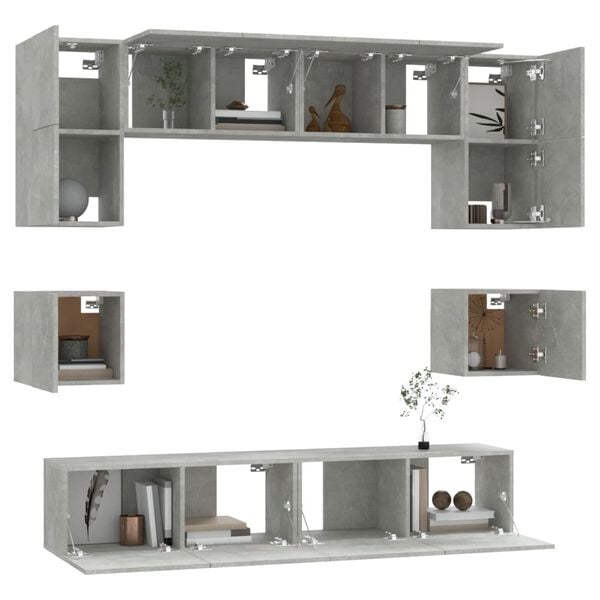 vidaXL TV Cabinet Set Set of 8 Concrete Grey Engineered Wood