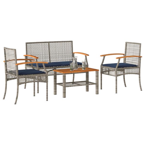 vidaXL Patio Lounge Set Grey PE Rattan Standard UV-resistant materials