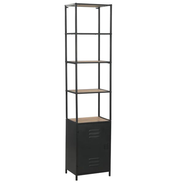 vidaXL Bookcase Black and Natural Wood Solid Firwood, Steel Tall