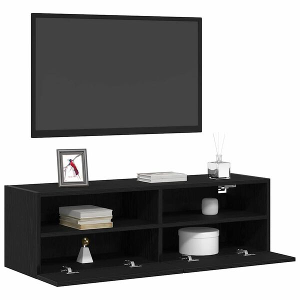 vidaXL TV Wall Cabinet Wall-mounted Black Oak 39.37 x 11.81 x 11.81 in