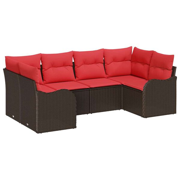 vidaXL Sofa Set with Cushion 6 pcs Brown Synthetic: Poly Rattan