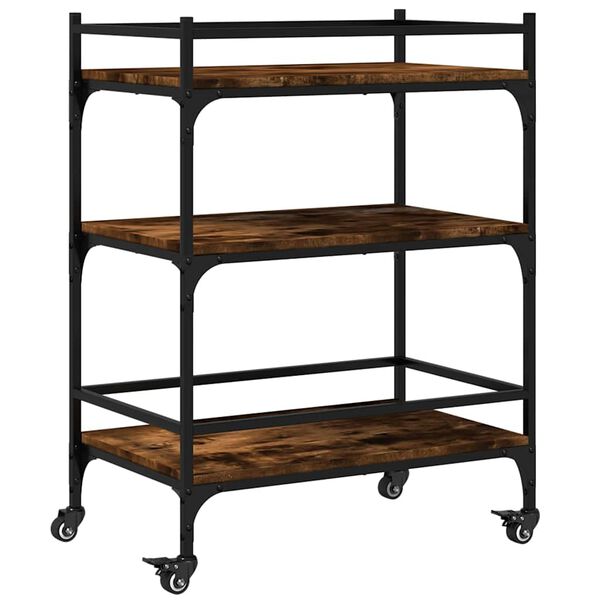 vidaXL Kitchen Trolley Smoked Oak 25.6"x15.7"x34.1" Engineered Wood