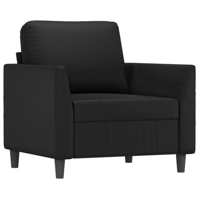 Black armchair with thick cushions and tapered legs