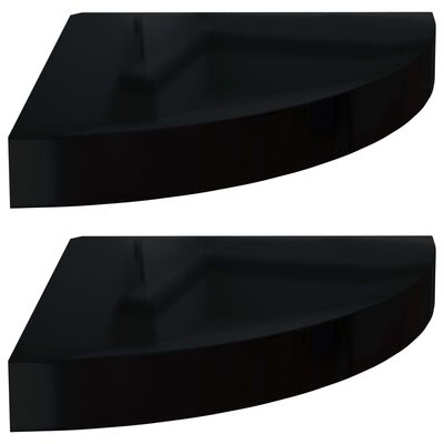 vidaXL Floating Corner Shelves 2 pcs High Gloss Black 9.8"x9.8"x1.5" MDF
