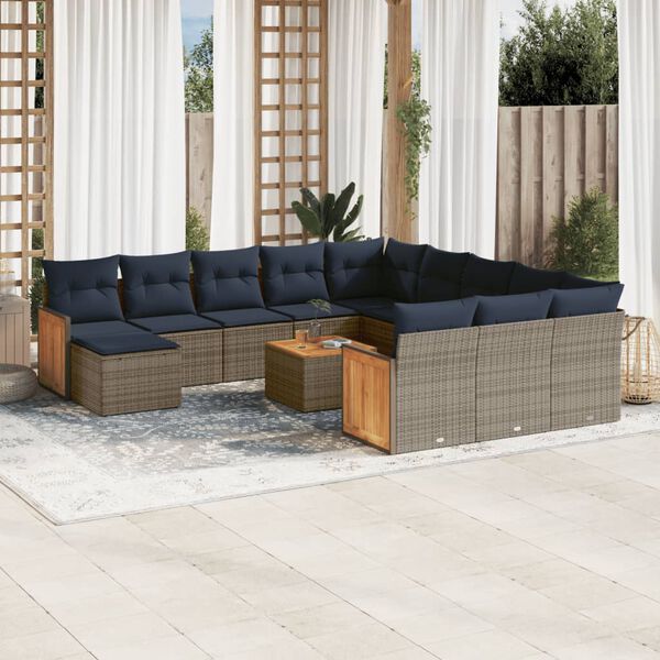 vidaXL 13 Piece Garden Sofa Set with Cushions Grey Poly Rattan
