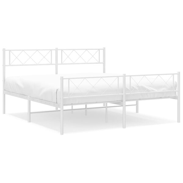 vidaXL Metal Bed Frame White Powder-Coated Steel Full Metal Bed Frame