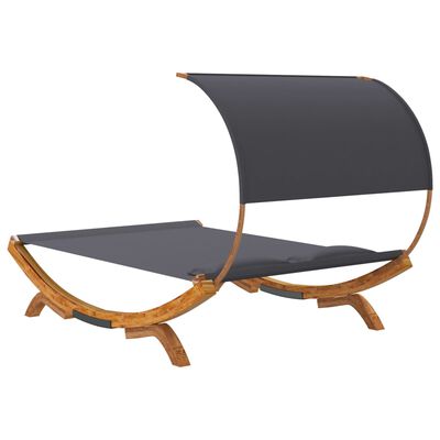vidaXL Patio Lounge Bed with Canopy 65"x79.9"x49.6" Solid Bent Wood Anthracite