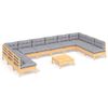 vidaXL Garden Lounge Set Grey Solid Pine Wood, Polyester Large Modular