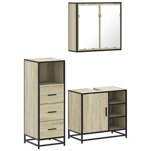 vidaXL Bathroom Furniture Set Sonoma Oak Engineered Wood, Metal, Glass