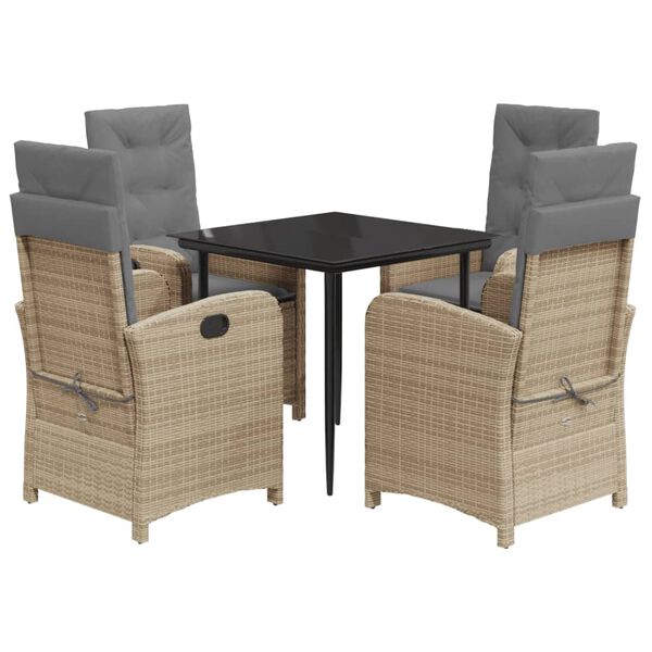 vidaXL 5 Piece Patio Dining Set with Cushions Mix Beige Poly Rattan