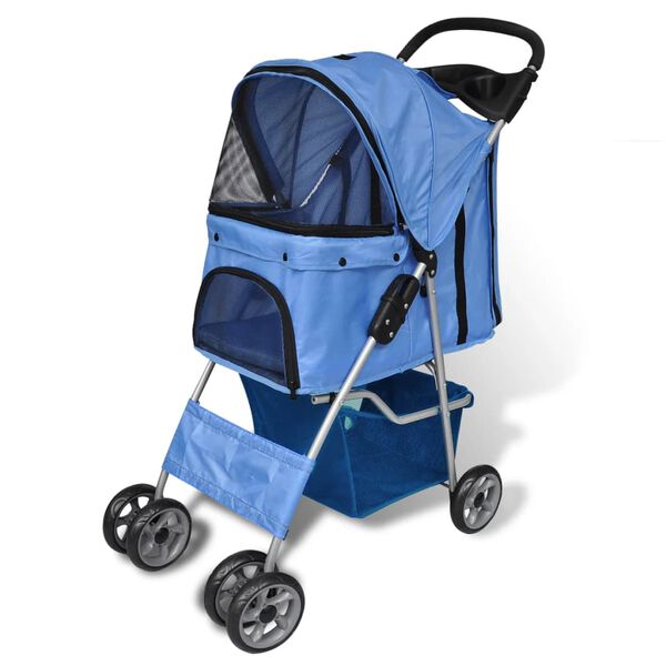 vidaXL Pet Stroller Blue PVC Medium Foldable Dog Stroller