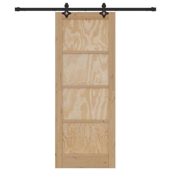 vidaXL Sliding Door Natural and Black 30.71 x 79.53 in Solid Pine Wood
