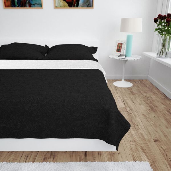vidaXL Quilt Black Microfiber Full Reversible Bedspread Rectangular