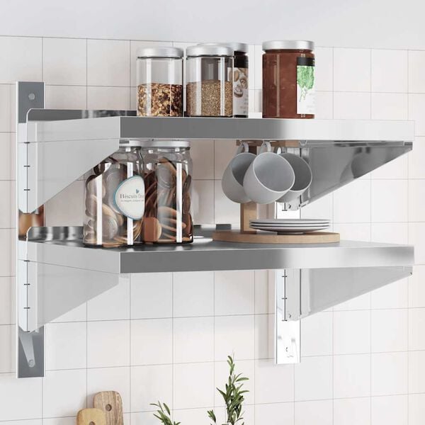 vidaXL Wall Shelf Silver Stainless Steel Standard Wall Mounting