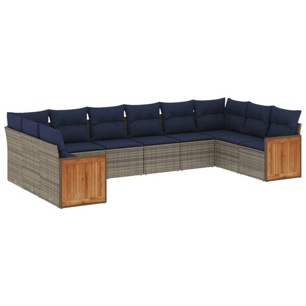 vidaXL 10 Piece Garden Sofa Set with Cushions Grey Poly Rattan