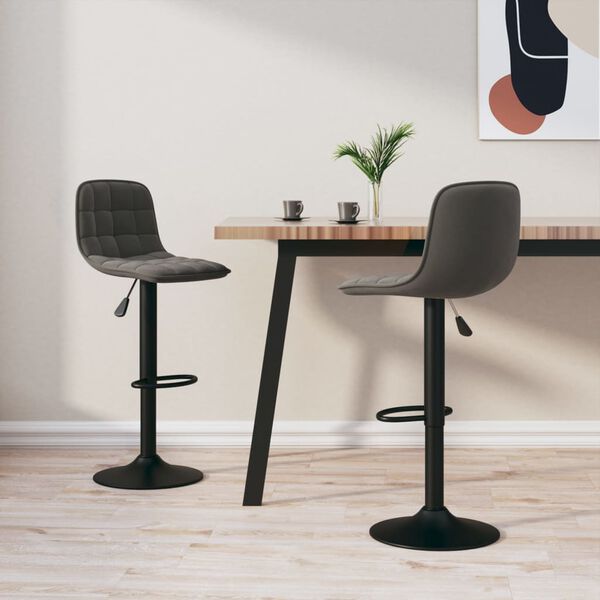 vidaXL Bar Stool Set of 2 Dark Grey Powder coated steel, velvet