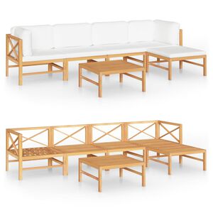 vidaXL Garden Lounge Set Cream Solid Teak wood 6 Piece Set Modular