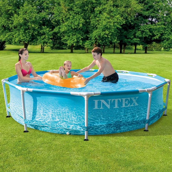INTEX Metal Frame Pool Blue Steel frames and vinyl liner 10ft diameter