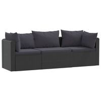 vidaXL 3 Piece Patio Sofa Set with Cushions Poly Rattan Black