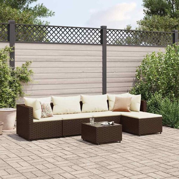 vidaXL Patio Lounge Set Set of 5 Brown PE rattan 6 Piece Set Modular