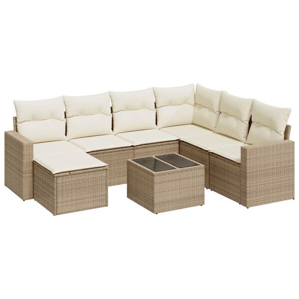 vidaXL Garden Sofa Set Beige PE Rattan, Powder-Coated Steel, Tempered Glass