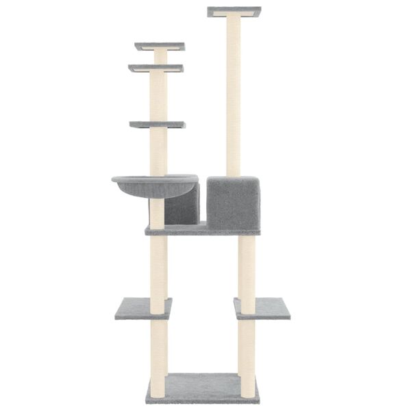 vidaXL Cat Tree Light Grey Engineered wood, plush, sisal 65.7 in Durable