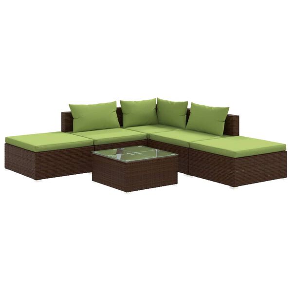 vidaXL 6 Piece Patio Lounge Set with Cushions Poly Rattan Brown