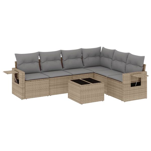 vidaXL Garden Sofa Set Beige, Light Grey Poly Rattan, Powder-Coated Steel
