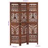 vidaXL Hand Carved 3-Panel Room Divider Brown 47.2"x65" Solid Mango Wood