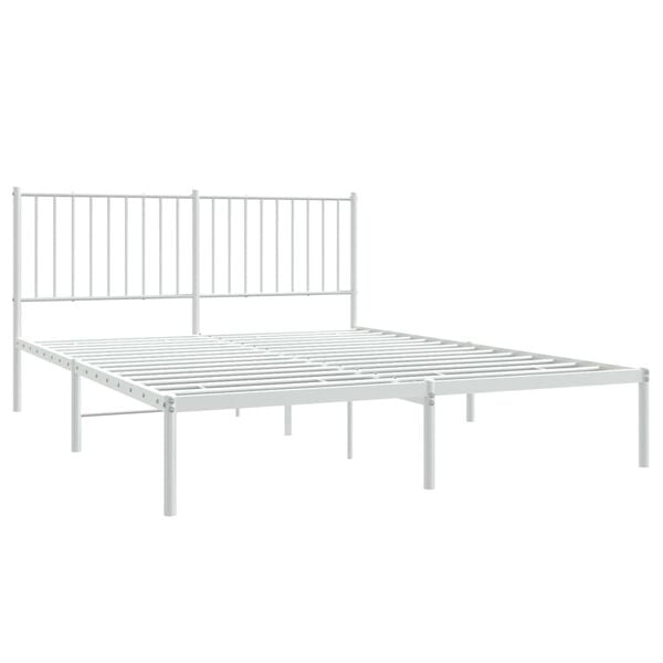vidaXL Bed Frame White Powder-Coated Steel Full Bed Frame Rectangular