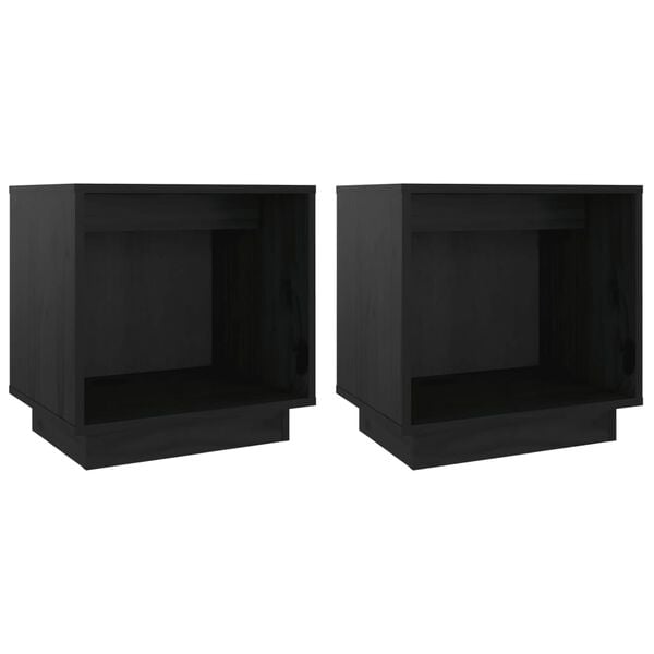 vidaXL Bedside Cabinets 2 pcs Black 15.7x11.8x15.7" Solid Wood Pine
