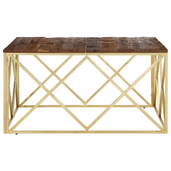 vidaXL Coffee Table Gold, Wood Stainless Steel, Solid Sleeper Wood 39.4 in