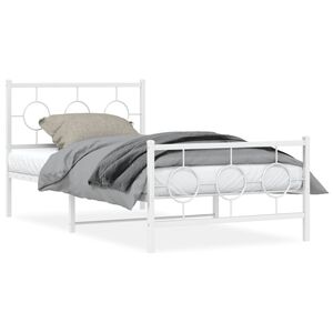 vidaXL Bed Frame White Steel Twin Bed Frame Rectangular Industrial
