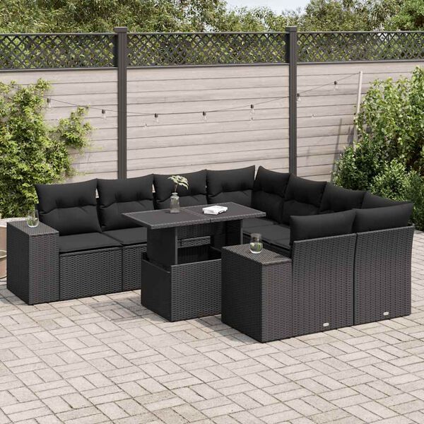 vidaXL Garden Sofa Set Black Poly Rattan Large Adjustable Armrests