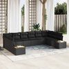 vidaXL Garden Sofa Set with Cushion 10 pcs Black Poly Rattan