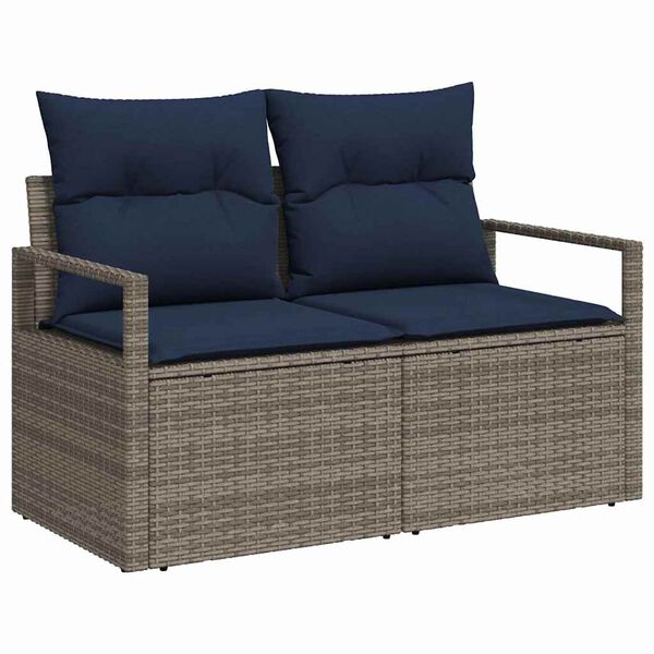 vidaXL Sofa Set with Cushion 7 pcs Grey Poly Rattan