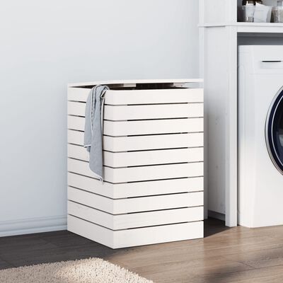 vidaXL Laundry Basket White 17.3"x17.3"x26" Solid Wood Pine
