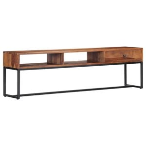 vidaXL TV Cabinet Natural and Black Solid Acacia Wood, Powder-Coated Steel