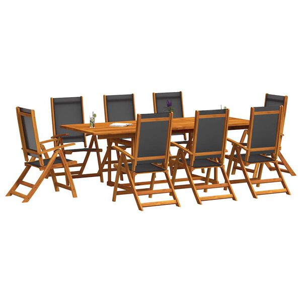 vidaXL 9 Piece Patio Dining Set Solid Wood Acacia and Textilene