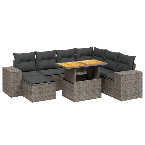 vidaXL Garden Sofa Set Grey PE rattan Large Adjustable Armrests